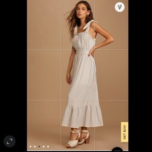 Lulu’s Cream Striped Tie-Strap midi dress NWT
